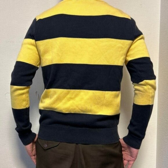 S/M💛Ralph Lauren Sport Men's Yellow&Navy Striped Crewneck Sweater - Picture 6 of 8